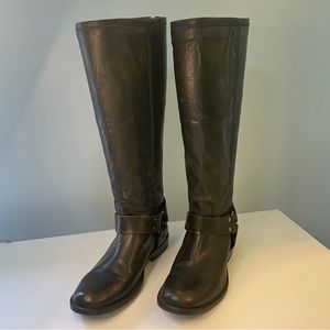 Frye Dark Brown Phillip Harness Homer High Tall Boots Back Zipper Size 6
